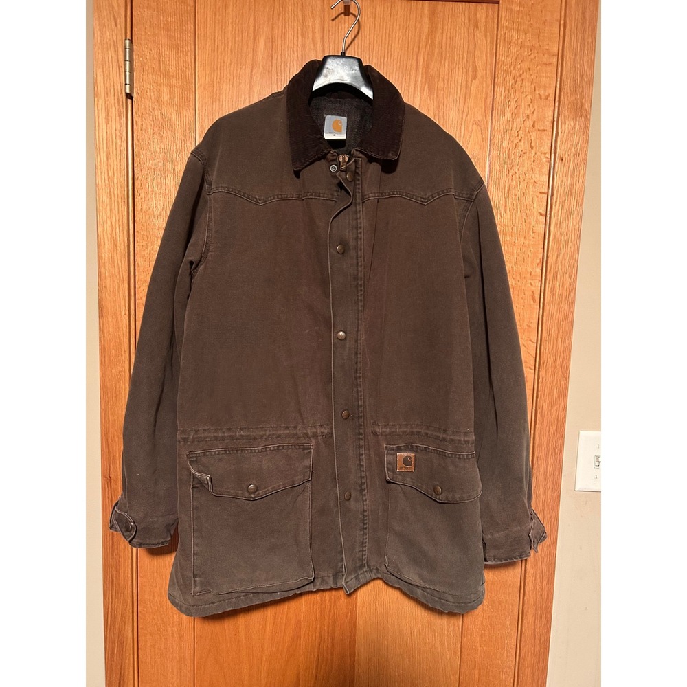 Vintage Carhartt Long Jacket C52 CHT Quilt Lined Coat Chestnut Brown Mens Large